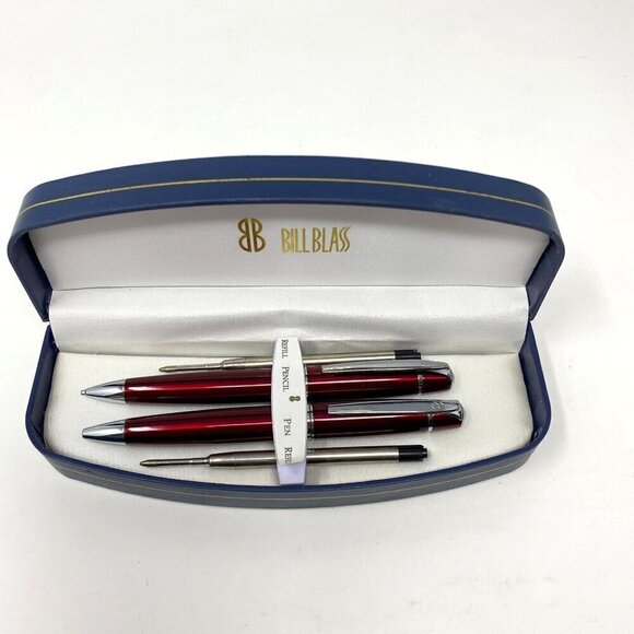 Bill Blass Pen Pencil Gift Set with Refills Red Silver Trim Office School - Picture 1 of 5
